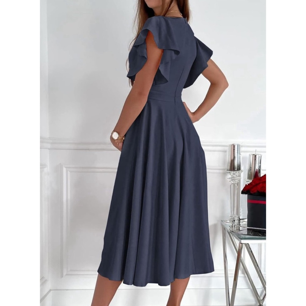 🍓$5 Pick!🍓 Elegant Flutter Sleeve V-Neck Midi Dress - Picture 4 of 9